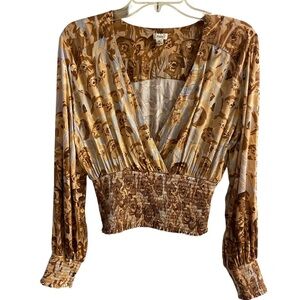 Tiny Anthropologie Tan and Cream Floral Blouse Medium